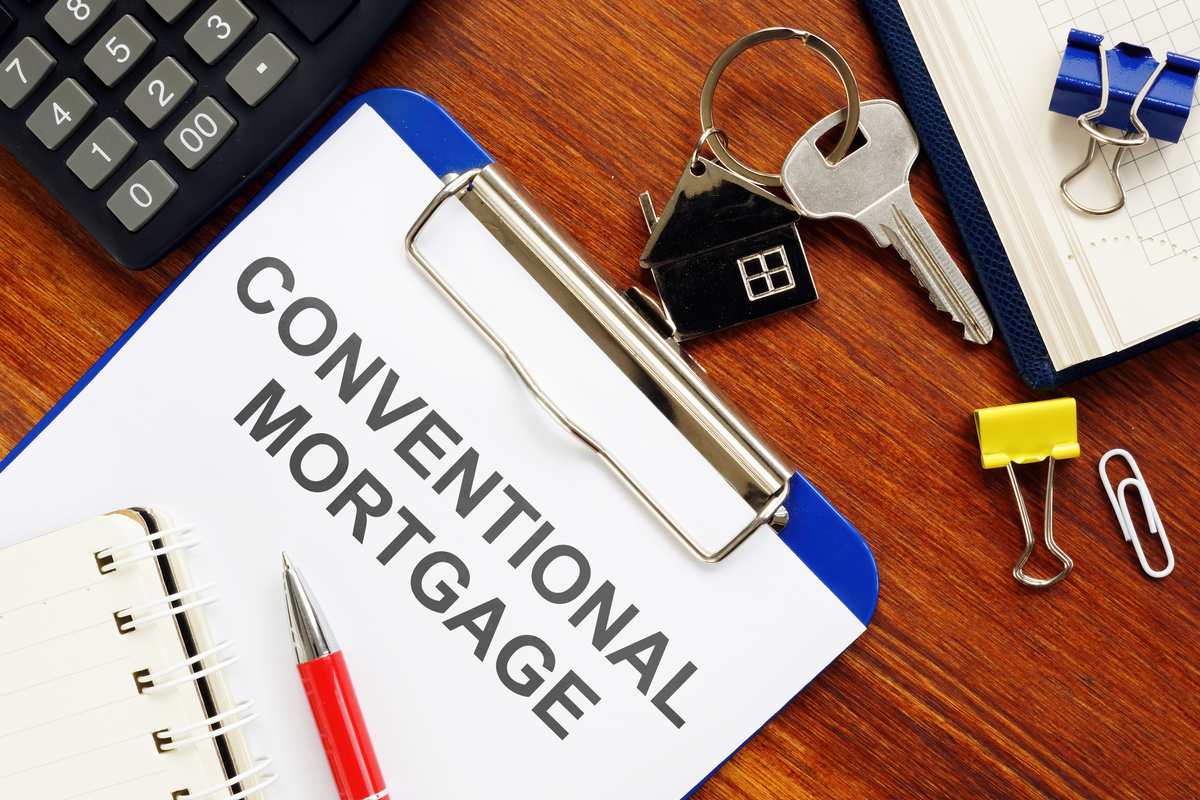 Business photo shows printed text conventional mortgage